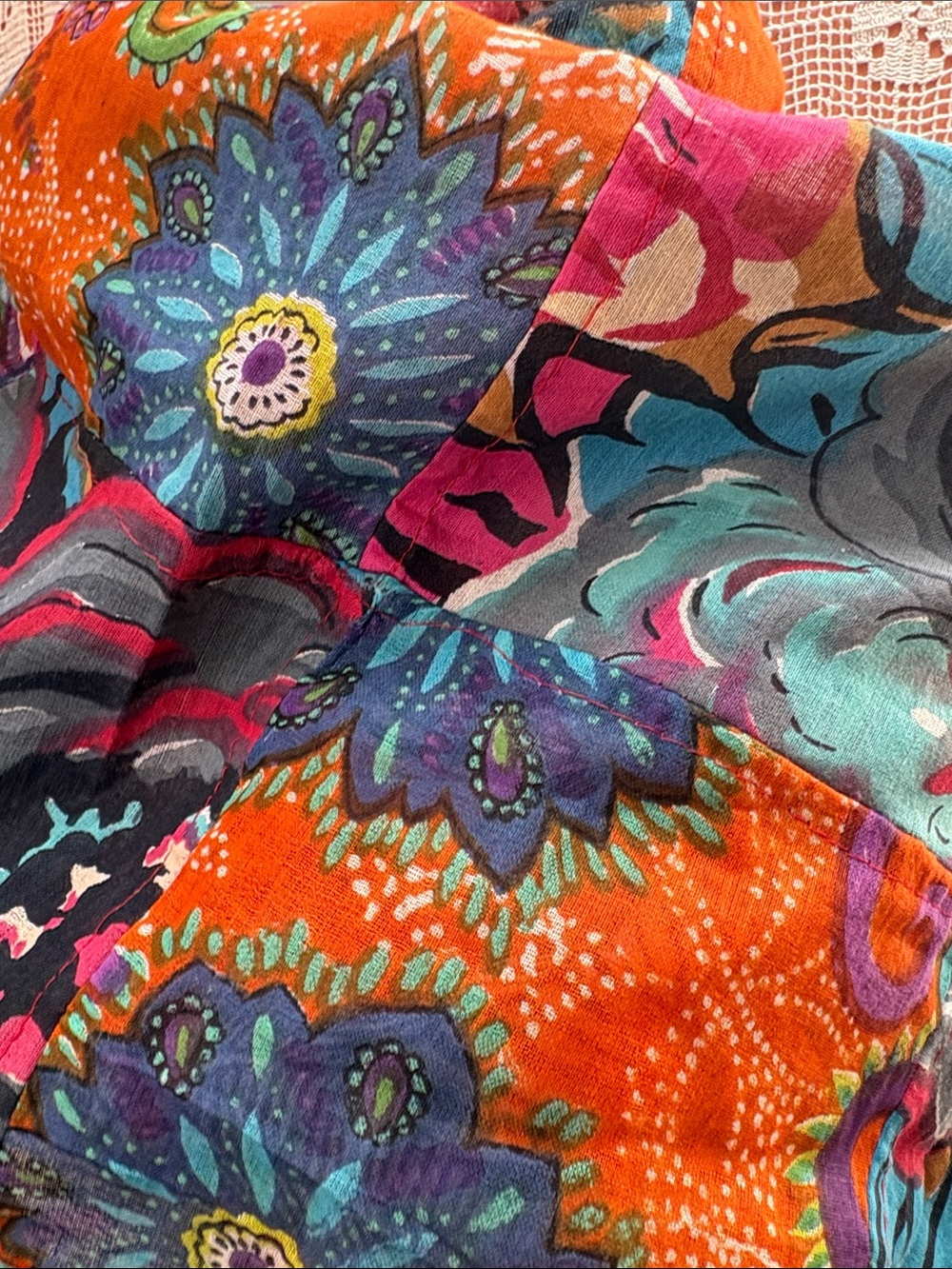 Multicolor Floral Patchwork Fringe Wrap Scarf - Picture 3 of 12